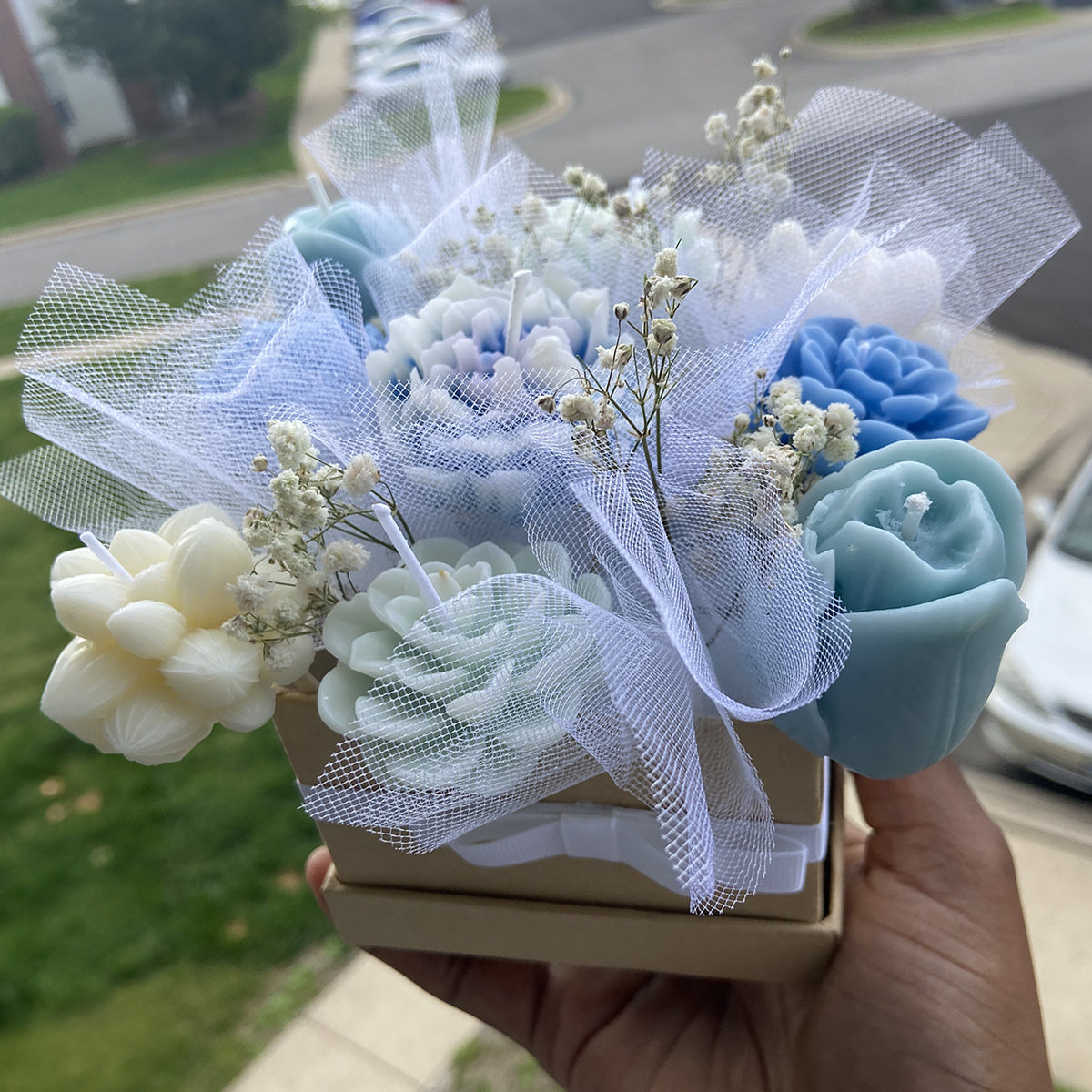 Floral Candle Bouquet (Pink or Blue)