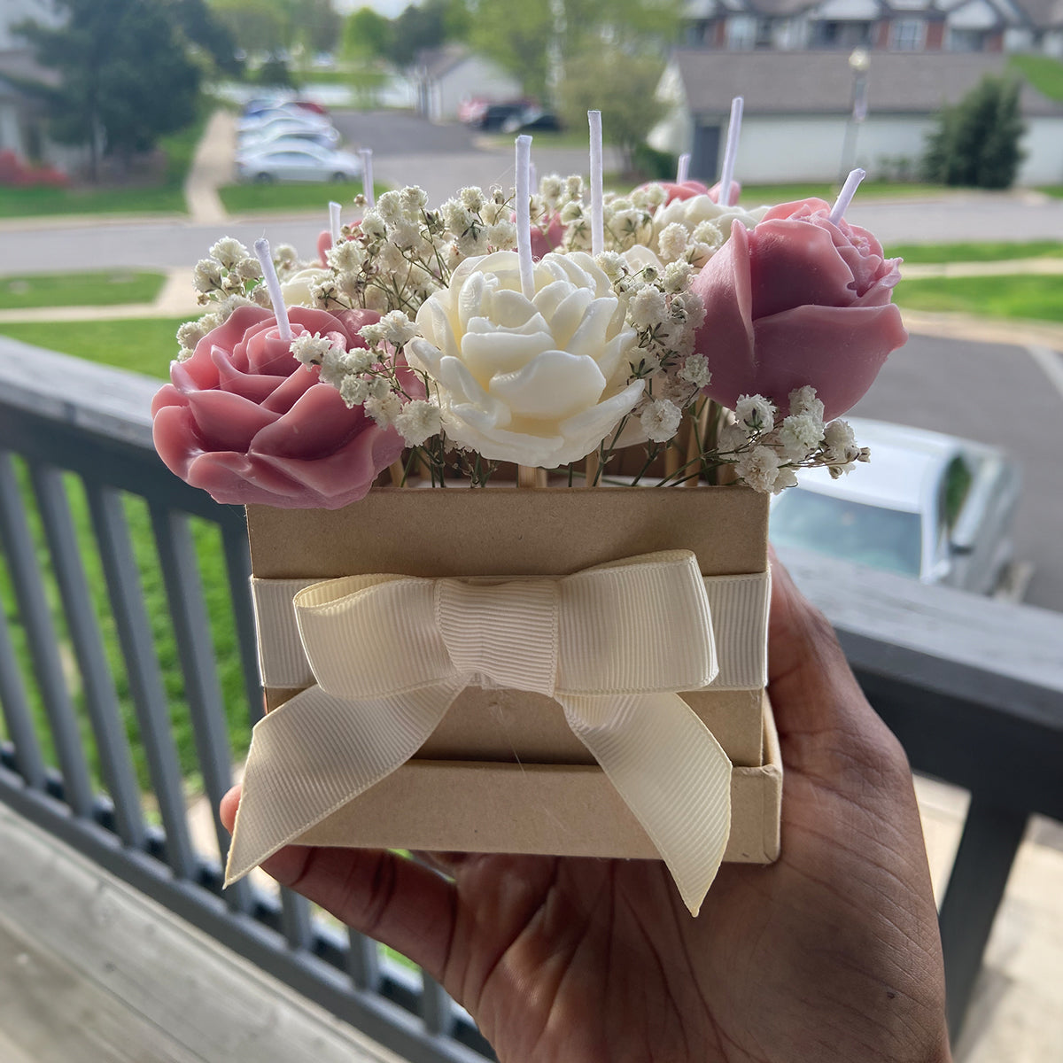 Floral Candle Bouquet (Pink or Blue)