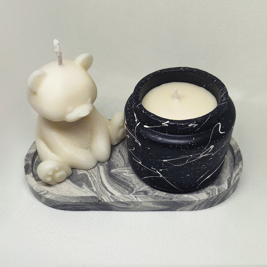 Handmade Concrete Candle Tray Set with Selectable Soy Wax Candle